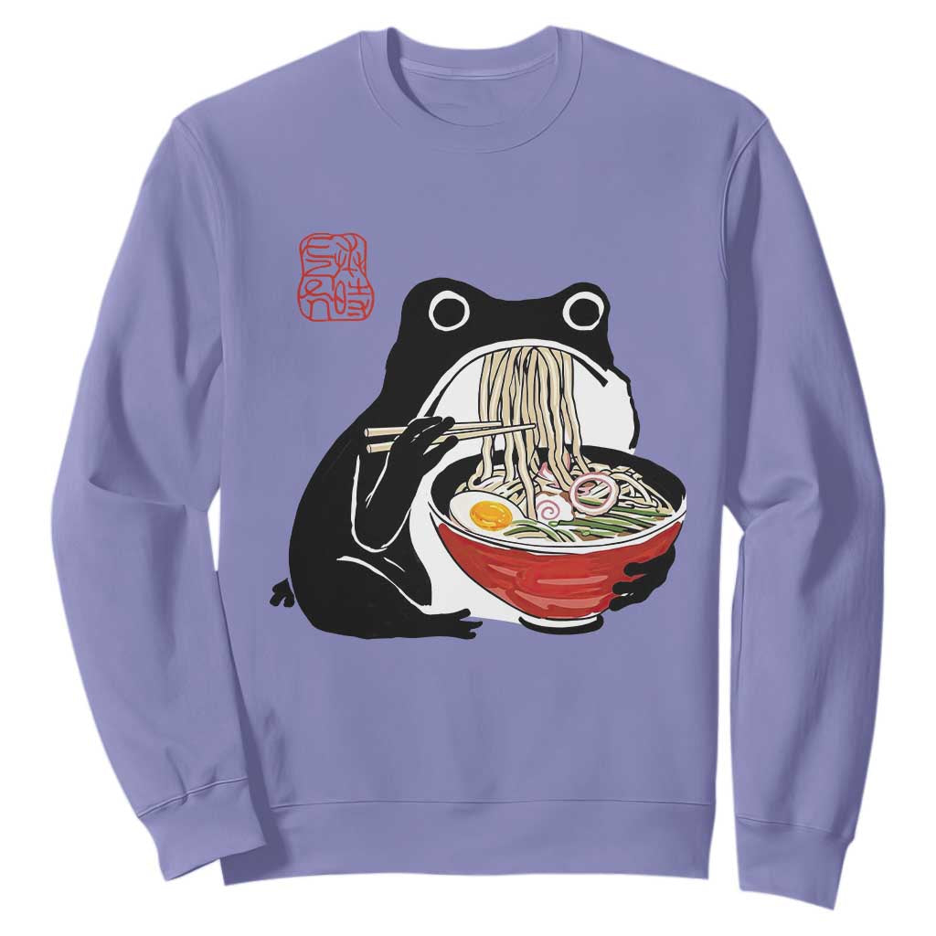 Funny Grumpy Frog Ramen Sweatshirt Sumi-e Kawaii Ink Painting Japanese - Print Your Wear