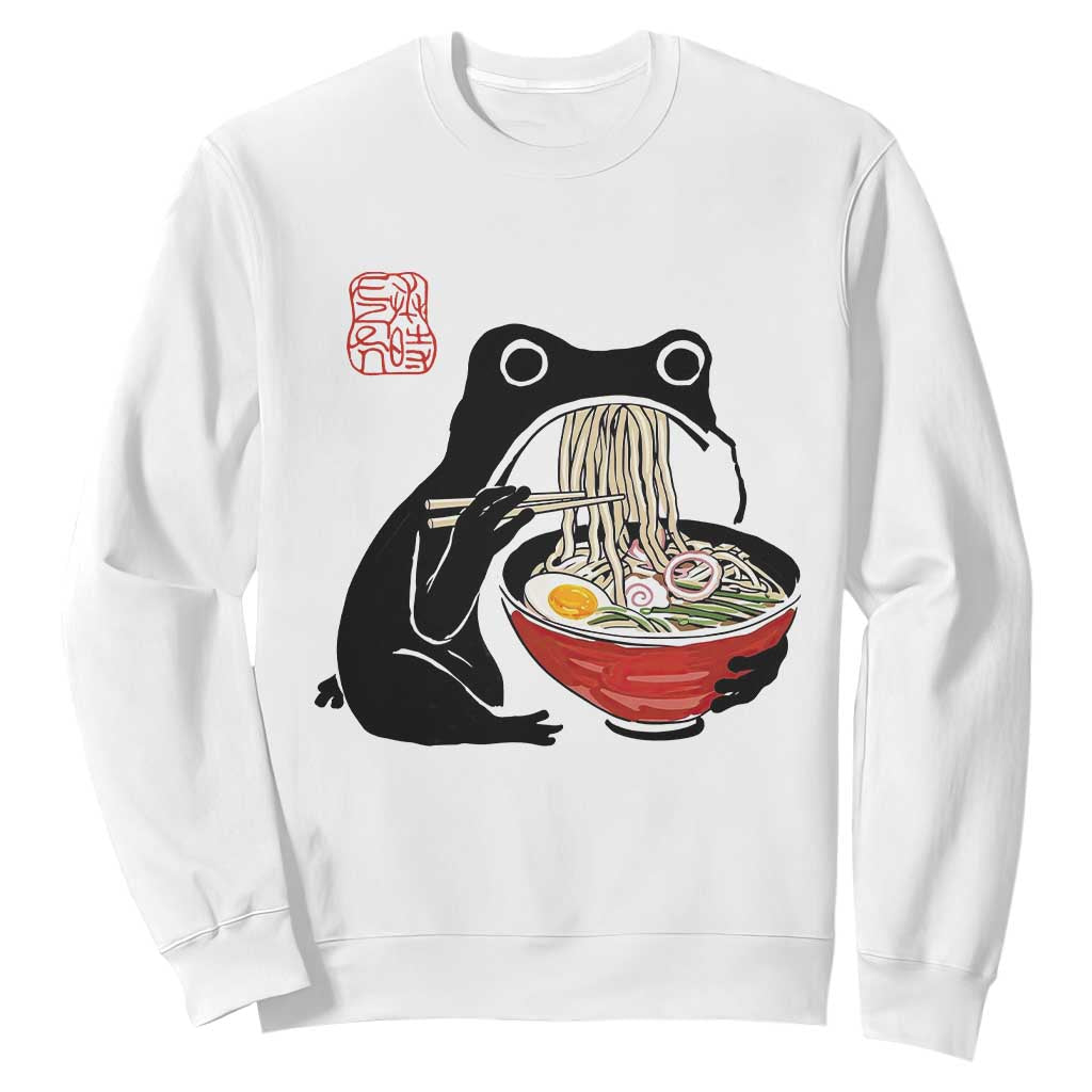 Funny Grumpy Frog Ramen Sweatshirt Sumi-e Kawaii Ink Painting Japanese - Print Your Wear