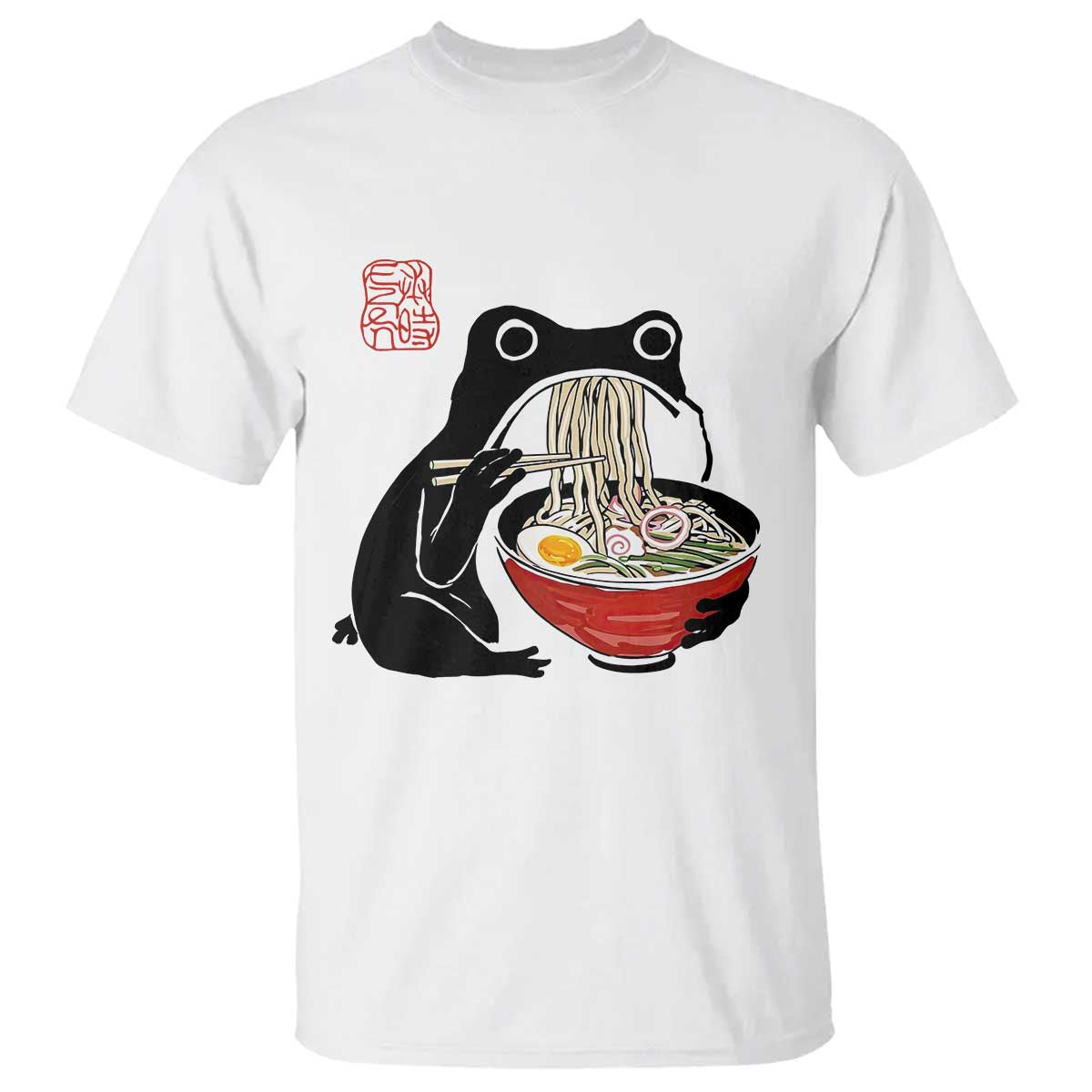 Funny Grumpy Frog Ramen T Shirt Sumi-e Kawaii Ink Painting Japanese TS10 White Print Your Wear