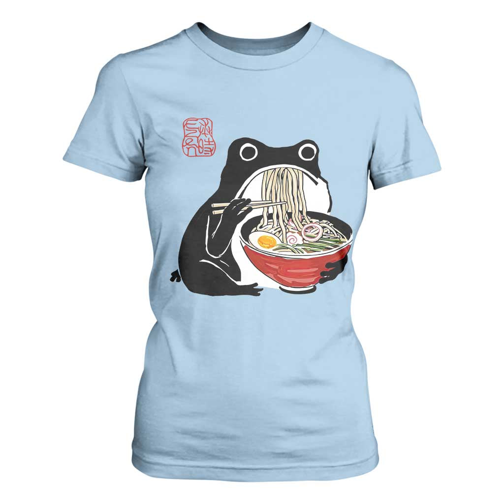 Funny Grumpy Frog Ramen T Shirt For Women Sumi-e Kawaii Ink Painting Japanese TS10 Light Blue Print Your Wear