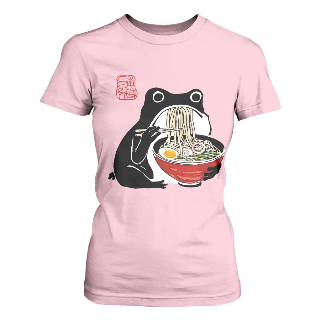 Funny Grumpy Frog Ramen T Shirt For Women Sumi-e Kawaii Ink Painting Japanese TS10 Light Pink Print Your Wear