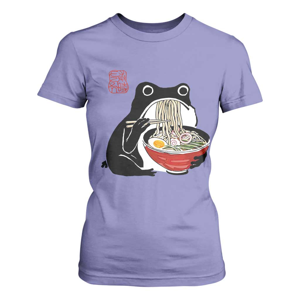 Funny Grumpy Frog Ramen T Shirt For Women Sumi-e Kawaii Ink Painting Japanese TS10 Violet Print Your Wear