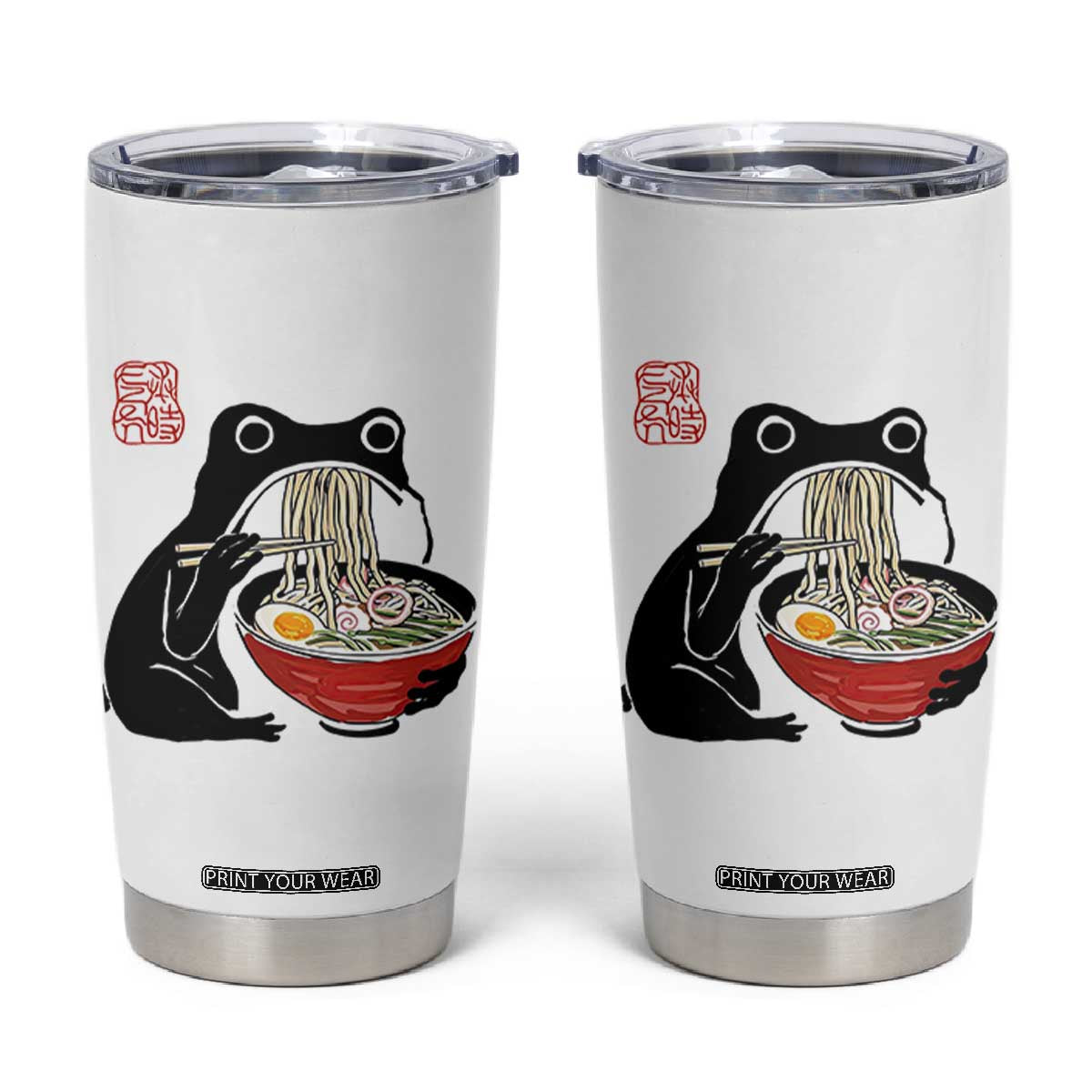 Funny Grumpy Frog Ramen Tumbler Cup Sumi-e Kawaii Ink Painting Japanese TS10 White Print Your Wear