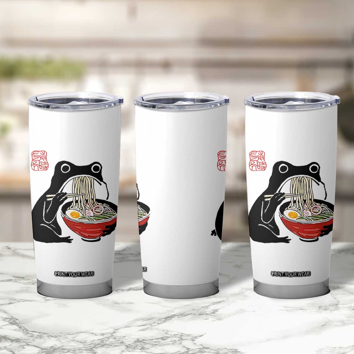 Funny Grumpy Frog Ramen Tumbler Cup Sumi-e Kawaii Ink Painting Japanese TS10 Print Your Wear