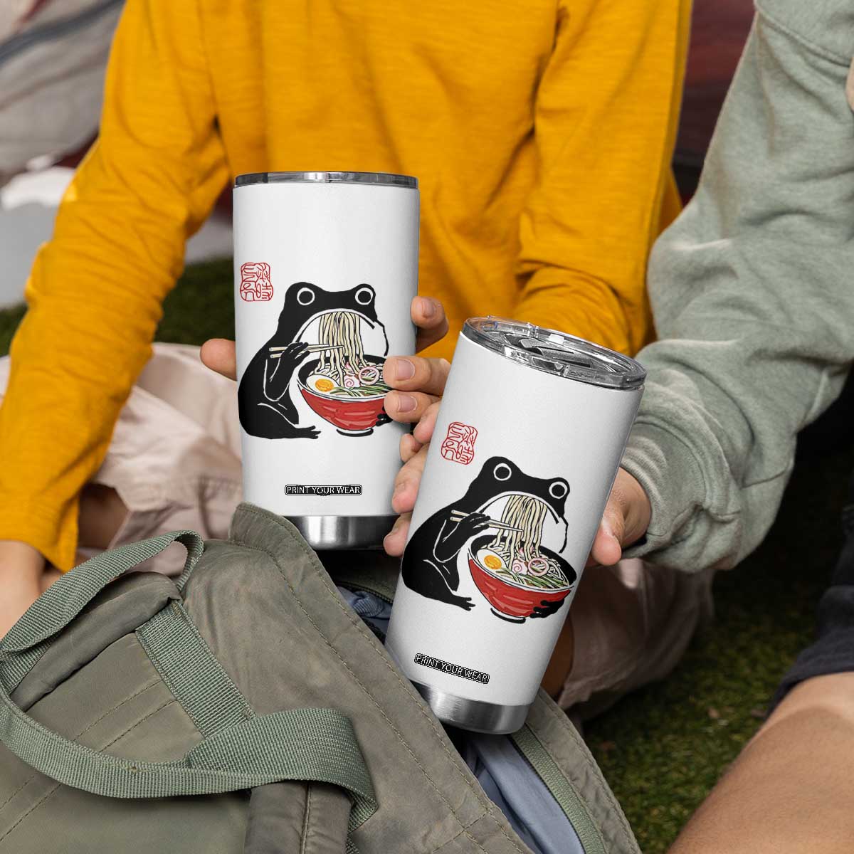Funny Grumpy Frog Ramen Tumbler Cup Sumi-e Kawaii Ink Painting Japanese TS10 Print Your Wear