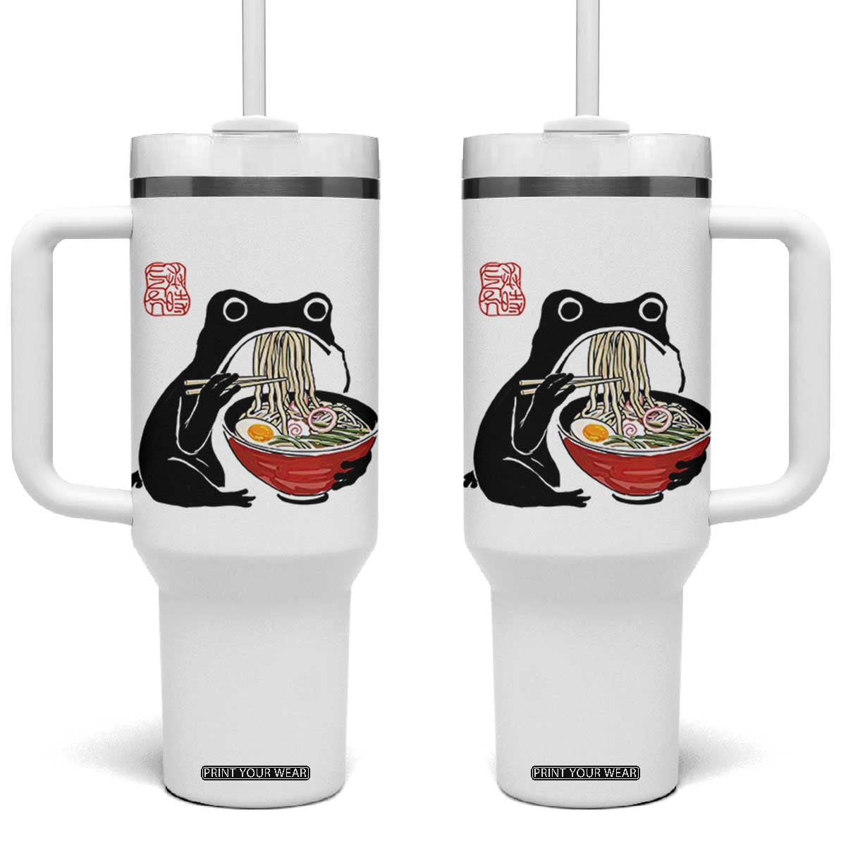 Funny Grumpy Frog Ramen Tumbler With Handle Sumi-e Kawaii Ink Painting Japanese TS10 One Size: 40 oz White Print Your Wear