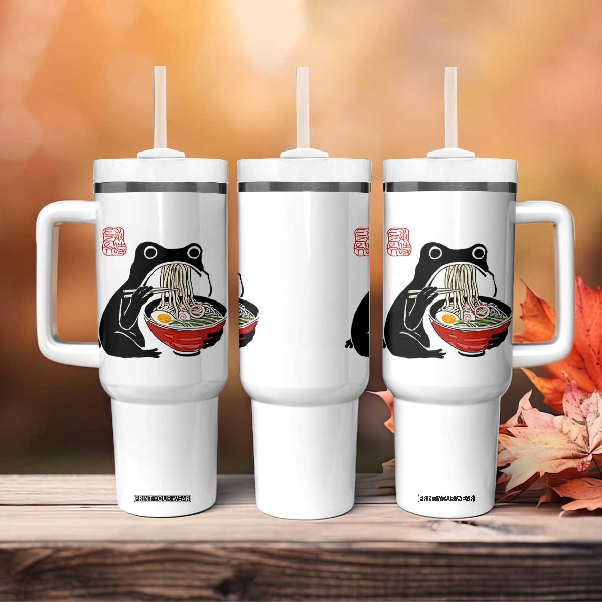 Funny Grumpy Frog Ramen Tumbler With Handle Sumi-e Kawaii Ink Painting Japanese TS10 Print Your Wear