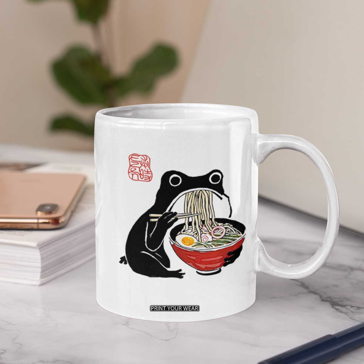 Funny Grumpy Frog Ramen Coffee Mug Sumi-e Kawaii Ink Painting Japanese TS10 Print Your Wear