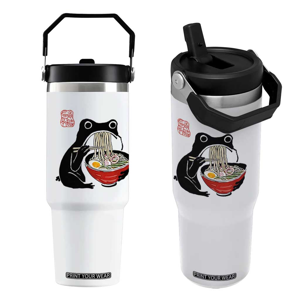 Funny Grumpy Frog Ramen Flip Straw Tumbler Sumi-e Kawaii Ink Painting Japanese TS10 One Size: 30 oz White Print Your Wear