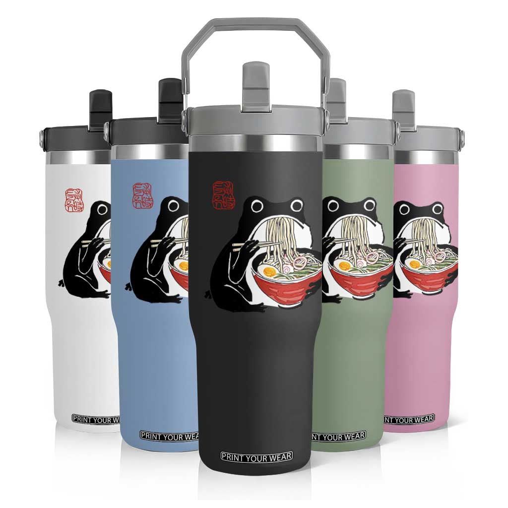 Funny Grumpy Frog Ramen Flip Straw Tumbler Sumi-e Kawaii Ink Painting Japanese TS10 Print Your Wear