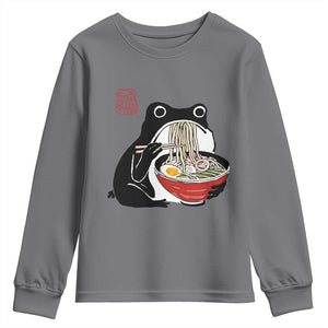 Funny Grumpy Frog Ramen Youth Sweatshirt Sumi-e Kawaii Ink Painting Japanese TS10 Charcoal Print Your Wear