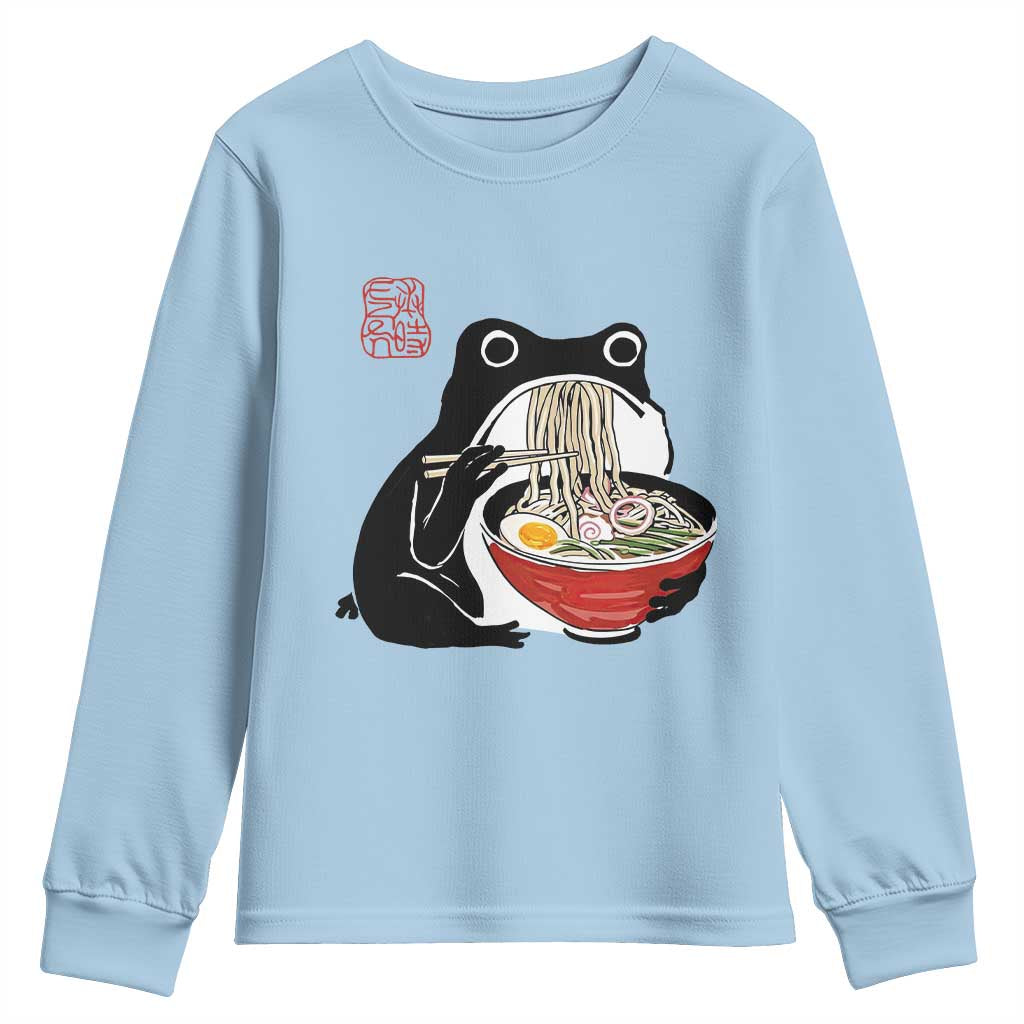 Funny Grumpy Frog Ramen Youth Sweatshirt Sumi-e Kawaii Ink Painting Japanese TS10 Light Blue Print Your Wear