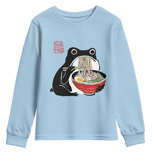 Funny Grumpy Frog Ramen Youth Sweatshirt Sumi-e Kawaii Ink Painting Japanese TS10 Light Blue Print Your Wear