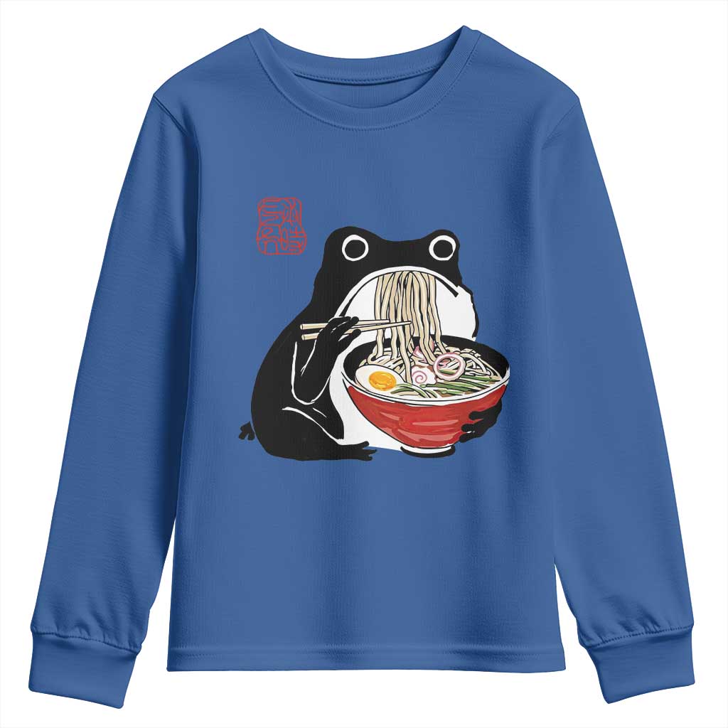 Funny Grumpy Frog Ramen Youth Sweatshirt Sumi-e Kawaii Ink Painting Japanese TS10 Royal Blue Print Your Wear