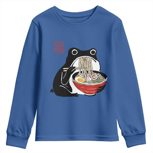Funny Grumpy Frog Ramen Youth Sweatshirt Sumi-e Kawaii Ink Painting Japanese TS10 Royal Blue Print Your Wear