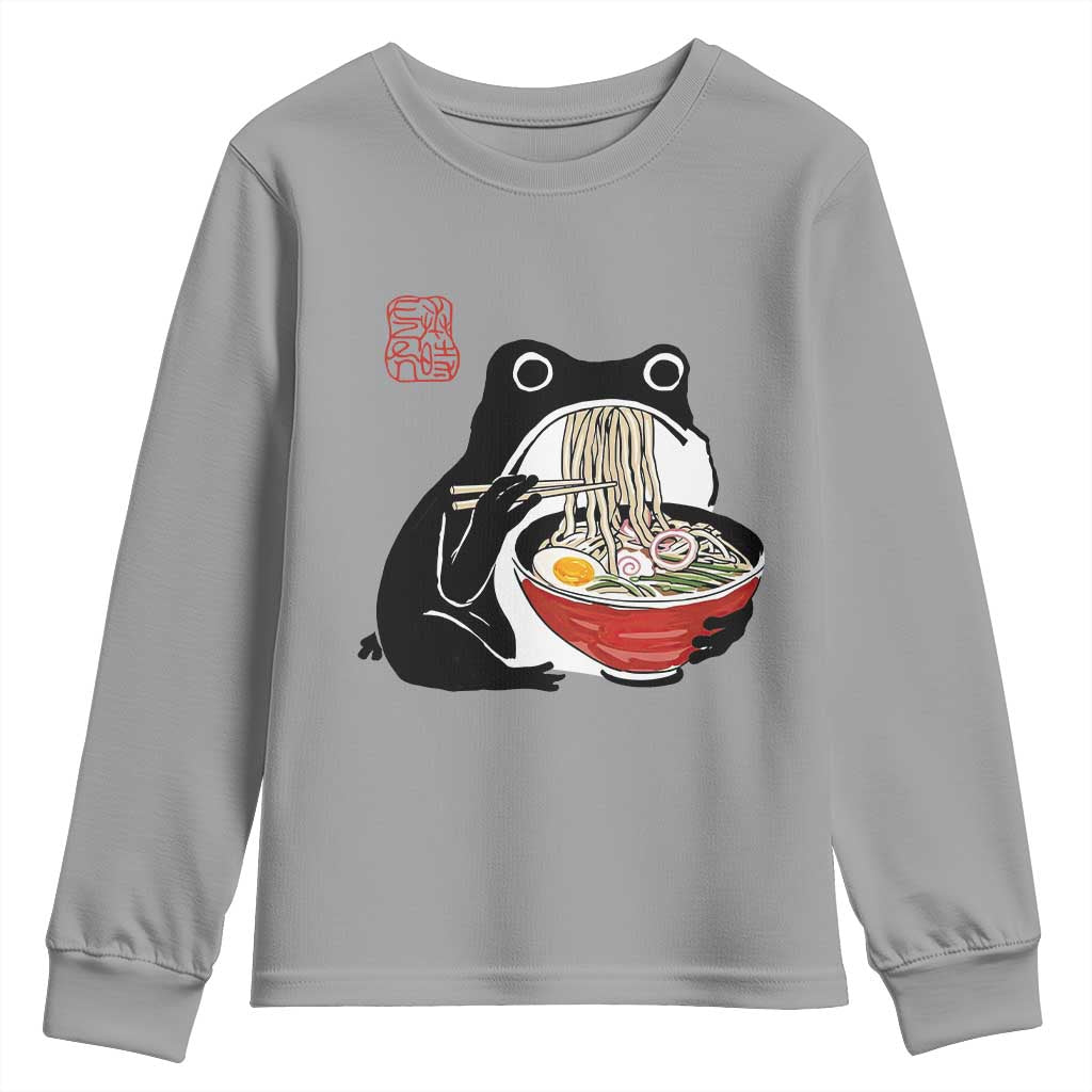 Funny Grumpy Frog Ramen Youth Sweatshirt Sumi-e Kawaii Ink Painting Japanese TS10 Sport Gray Print Your Wear