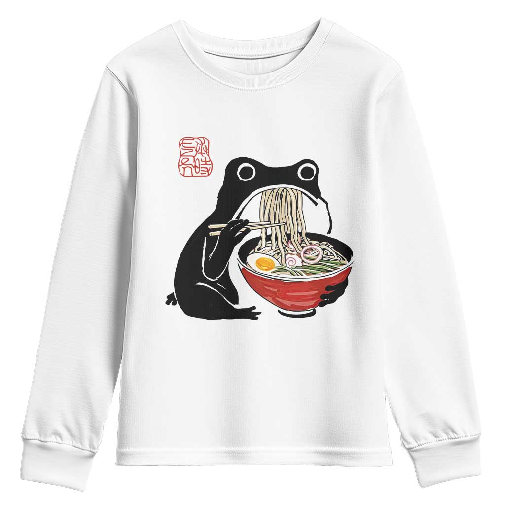 Funny Grumpy Frog Ramen Youth Sweatshirt Sumi-e Kawaii Ink Painting Japanese TS10 White Print Your Wear