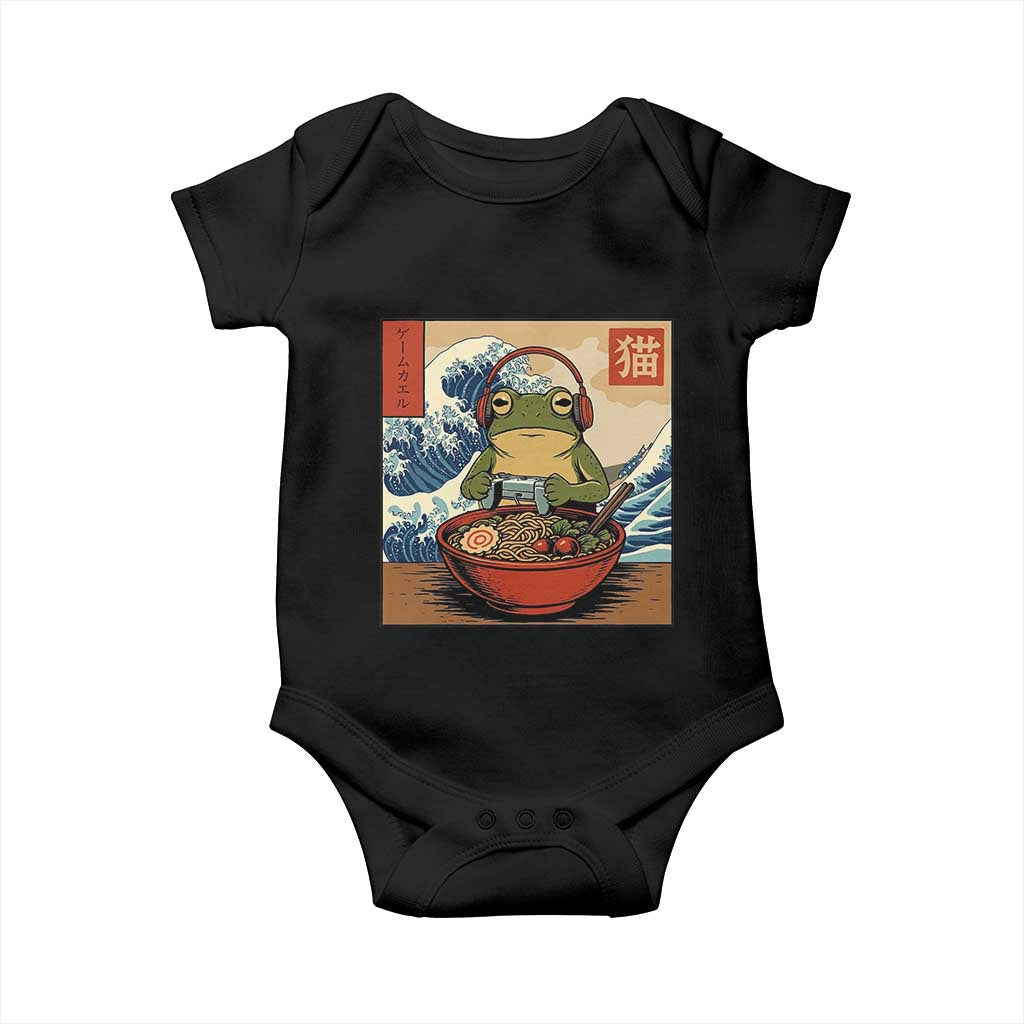 Cute Kawaii Gamer Frog Ramen Baby Onesie Retro Japanese Funny Cat Gaming TS10 Black Print Your Wear