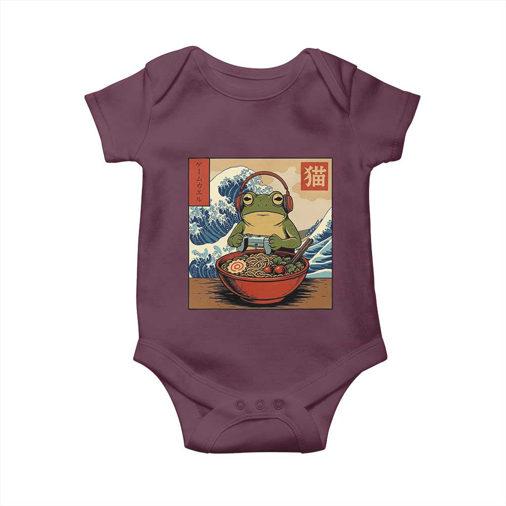 Cute Kawaii Gamer Frog Ramen Baby Onesie Retro Japanese Funny Cat Gaming TS10 Maroon Print Your Wear