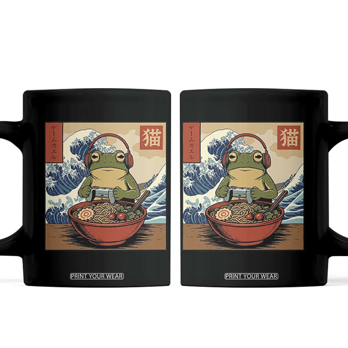 Cute Kawaii Gamer Frog Ramen Coffee Mug Retro Japanese Funny Cat Gaming TS10 Black Print Your Wear