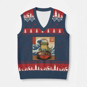 Cute Kawaii Gamer Frog Ramen V-Neck Knit Sweater Vest Retro Japanese Funny Cat Gaming TS10 Navy Red Print Your Wear