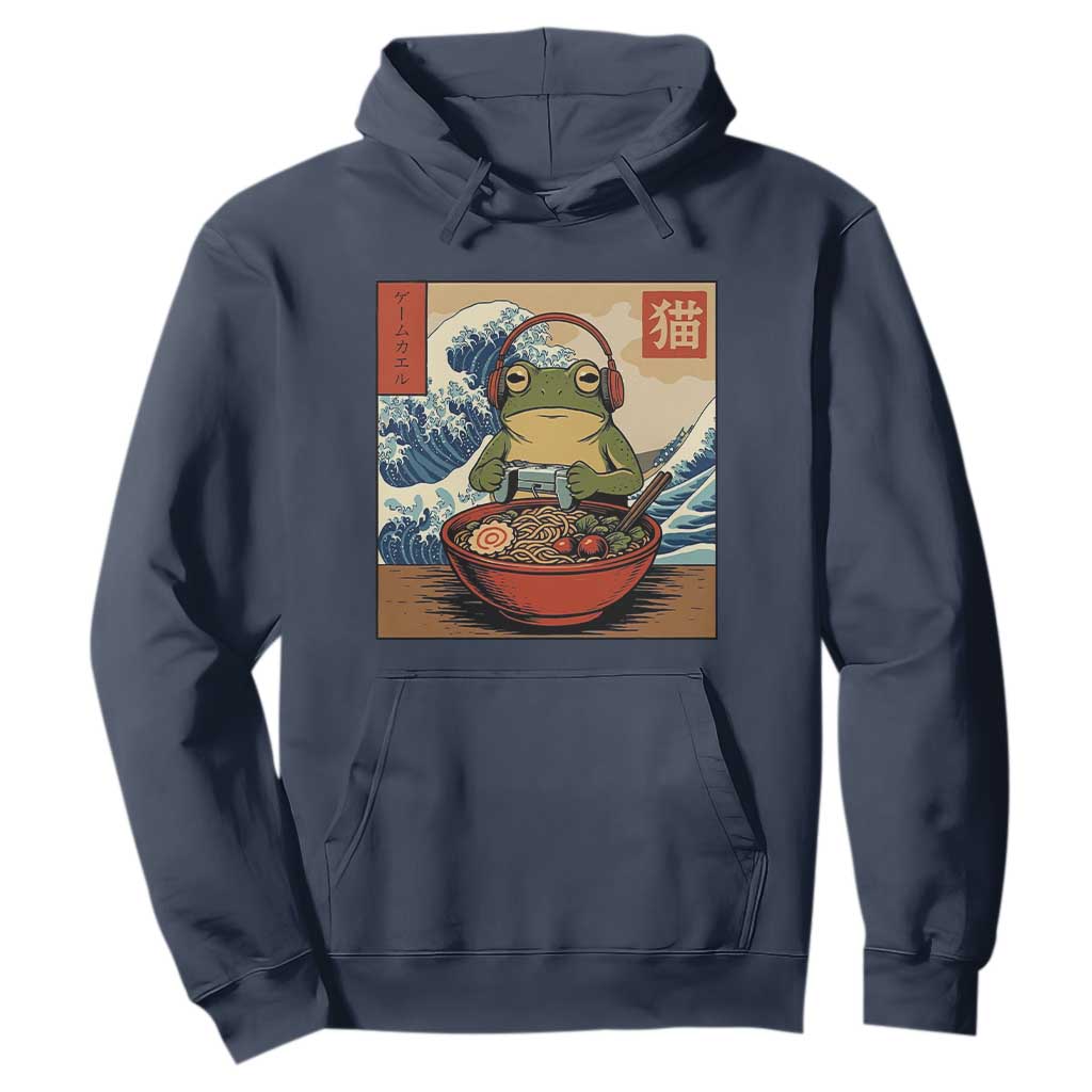 Cute Kawaii Gamer Frog Ramen Hoodie Retro Japanese Funny Cat Gaming TS10 Navy Print Your Wear