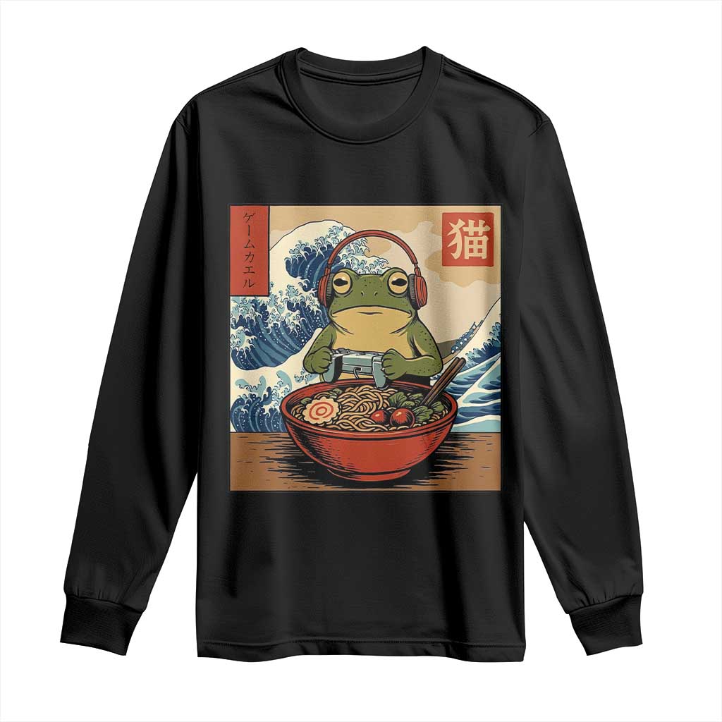 Cute Kawaii Gamer Frog Ramen Long Sleeve Shirt Retro Japanese Funny Cat Gaming TS10 Black Print Your Wear