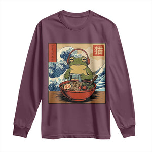 Cute Kawaii Gamer Frog Ramen Long Sleeve Shirt Retro Japanese Funny Cat Gaming TS10 Maroon Print Your Wear