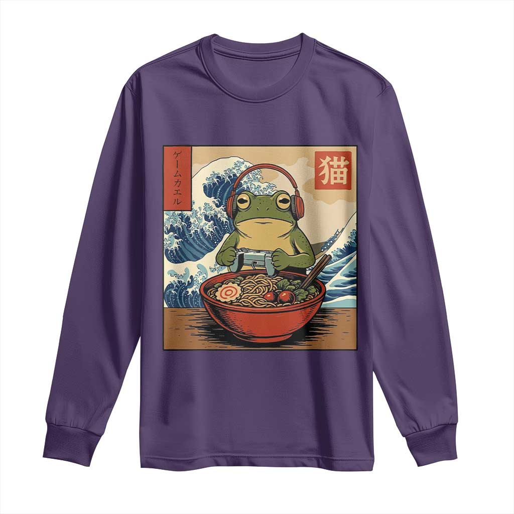 Cute Kawaii Gamer Frog Ramen Long Sleeve Shirt Retro Japanese Funny Cat Gaming TS10 Purple Print Your Wear