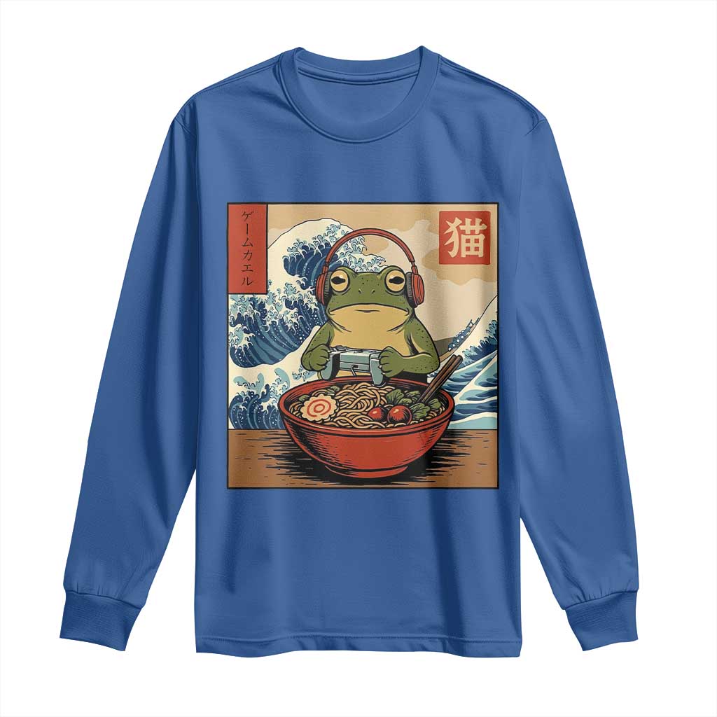 Cute Kawaii Gamer Frog Ramen Long Sleeve Shirt Retro Japanese Funny Cat Gaming TS10 Royal Blue Print Your Wear
