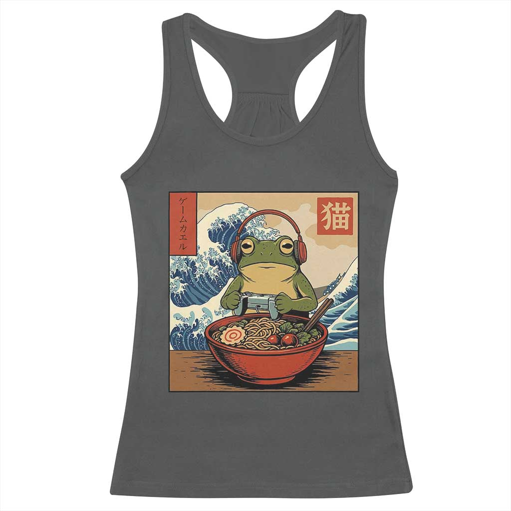 Cute Kawaii Gamer Frog Ramen Racerback Tank Top Retro Japanese Funny Cat Gaming TS10 Dark Heather Print Your Wear