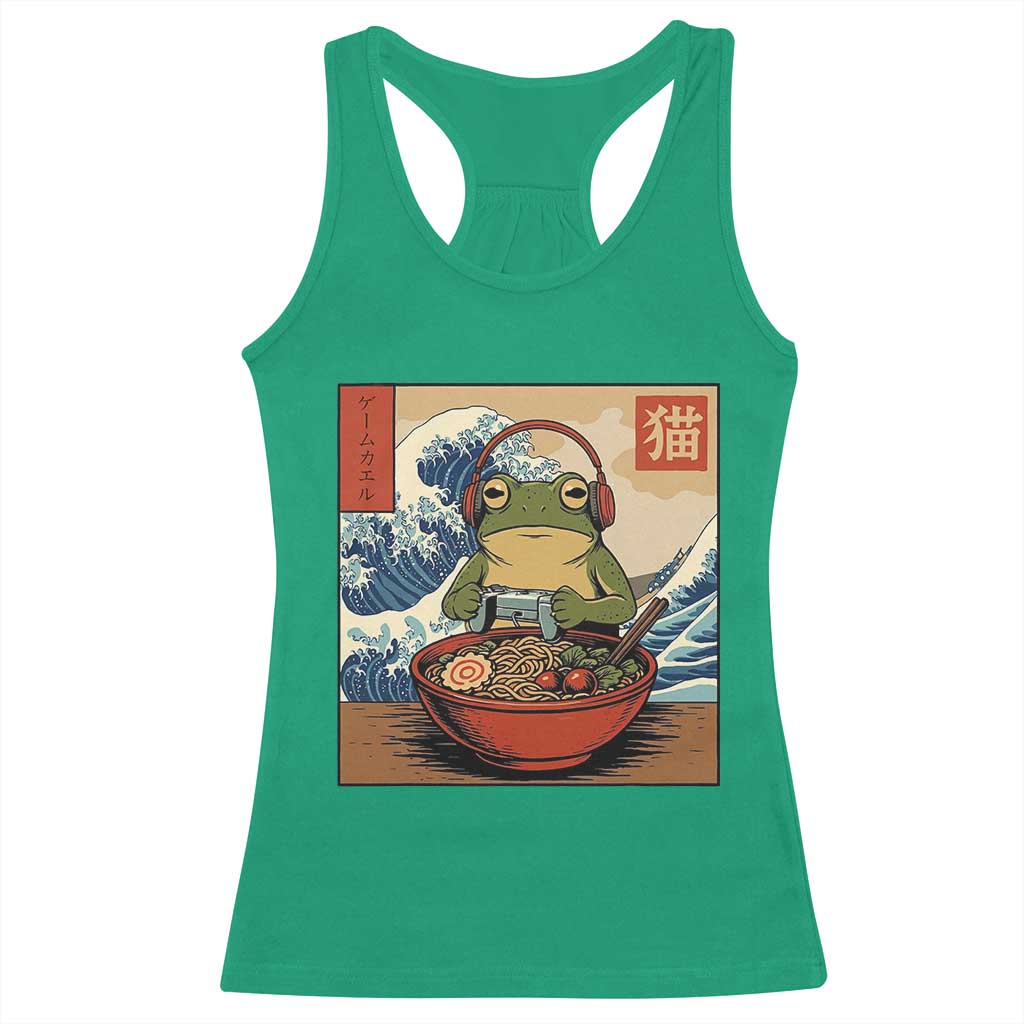 Cute Kawaii Gamer Frog Ramen Racerback Tank Top Retro Japanese Funny Cat Gaming TS10 Irish Green Print Your Wear