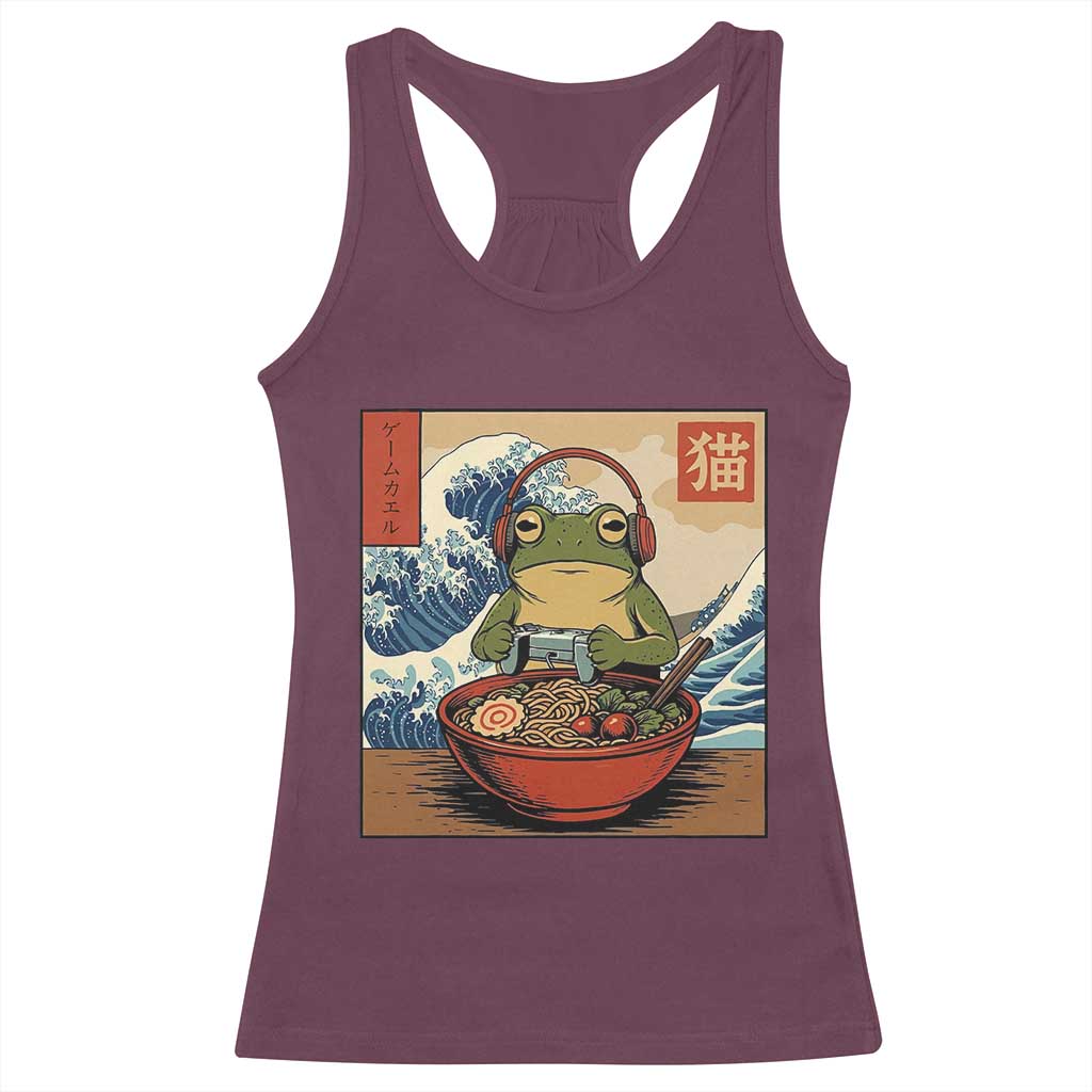 Cute Kawaii Gamer Frog Ramen Racerback Tank Top Retro Japanese Funny Cat Gaming TS10 Maroon Print Your Wear
