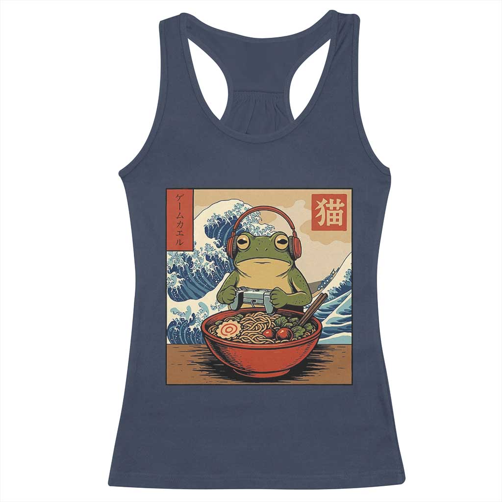 Cute Kawaii Gamer Frog Ramen Racerback Tank Top Retro Japanese Funny Cat Gaming TS10 Navy Print Your Wear
