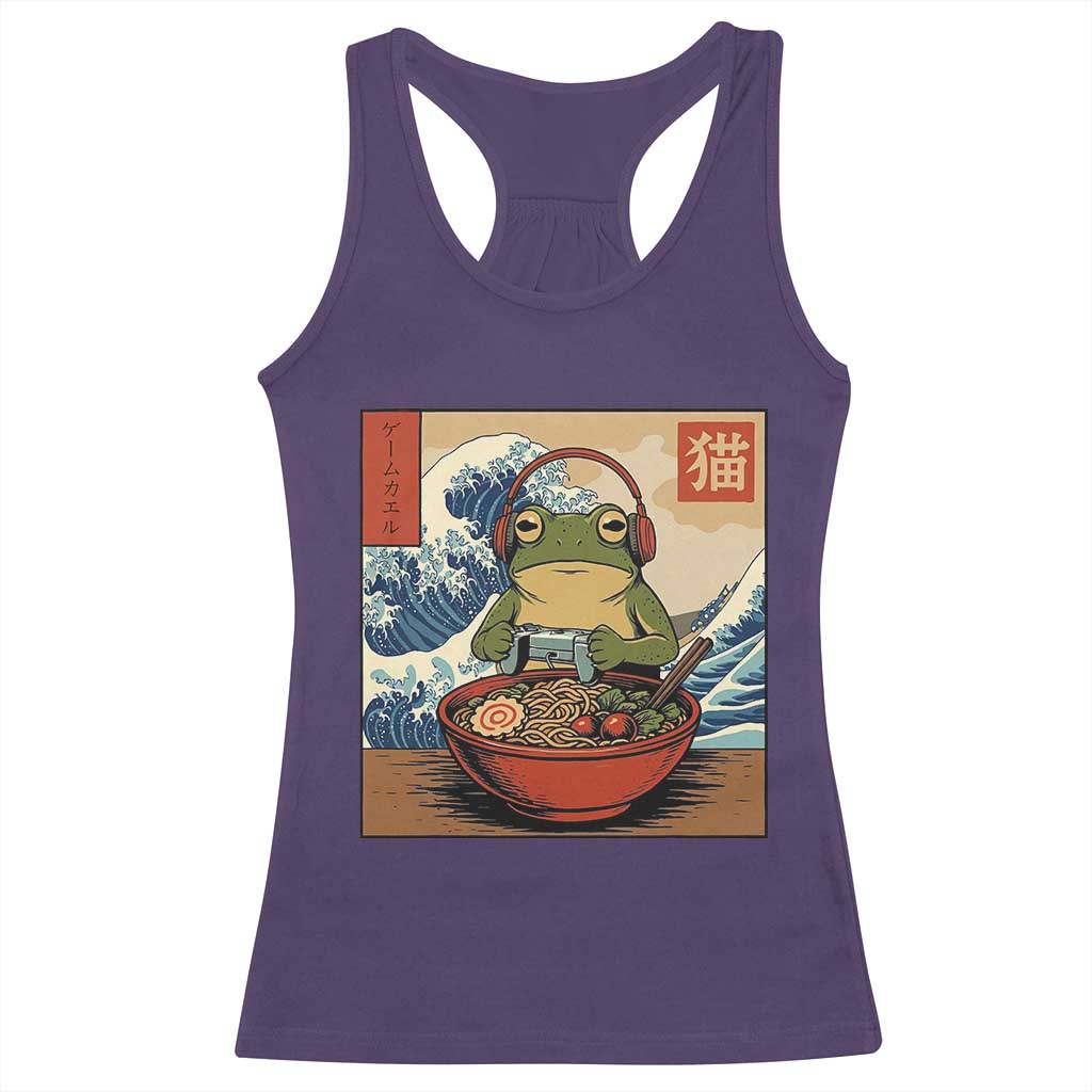 Cute Kawaii Gamer Frog Ramen Racerback Tank Top Retro Japanese Funny Cat Gaming TS10 Purple Print Your Wear