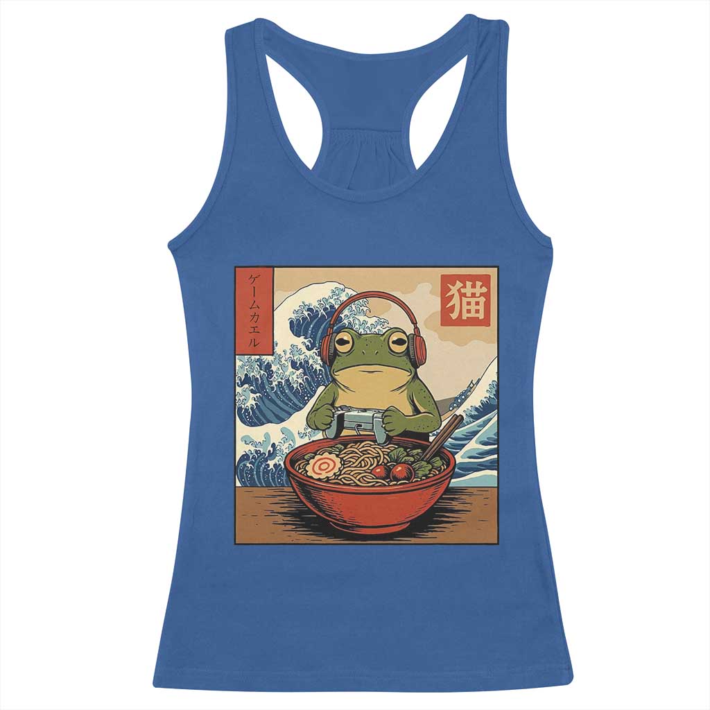 Cute Kawaii Gamer Frog Ramen Racerback Tank Top Retro Japanese Funny Cat Gaming TS10 Royal Blue Print Your Wear