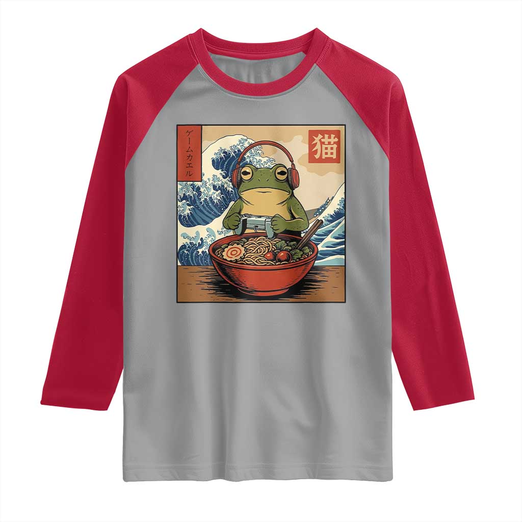 Cute Kawaii Gamer Frog Ramen Raglan Shirt Retro Japanese Funny Cat Gaming TS10 Sport Gray Red Print Your Wear