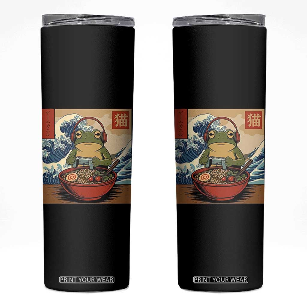 Cute Kawaii Gamer Frog Ramen Skinny Tumbler Retro Japanese Funny Cat Gaming TS10 Black Print Your Wear