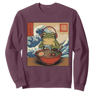 Cute Kawaii Gamer Frog Ramen Sweatshirt Retro Japanese Funny Cat Gaming TS10 Maroon Print Your Wear