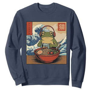 Cute Kawaii Gamer Frog Ramen Sweatshirt Retro Japanese Funny Cat Gaming TS10 Navy Print Your Wear