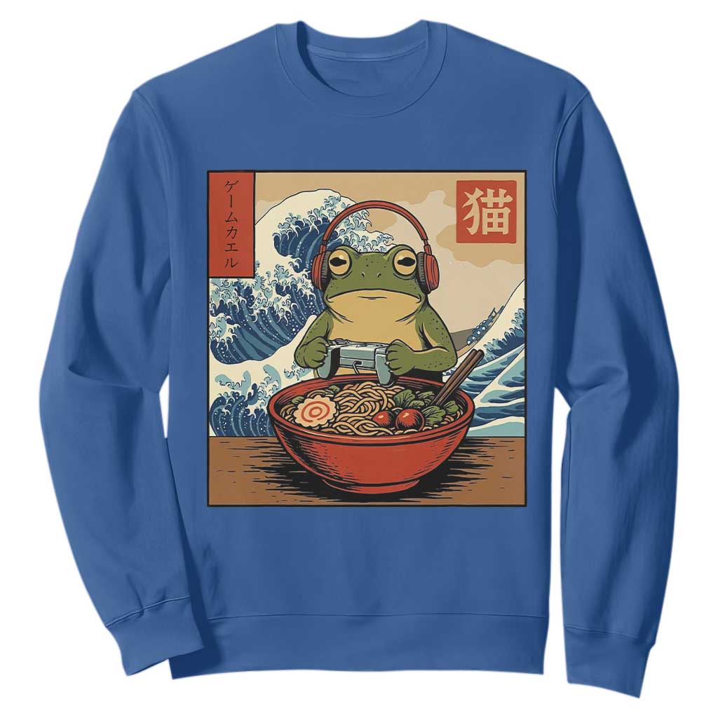 Cute Kawaii Gamer Frog Ramen Sweatshirt Retro Japanese Funny Cat Gaming TS10 Royal Blue Print Your Wear