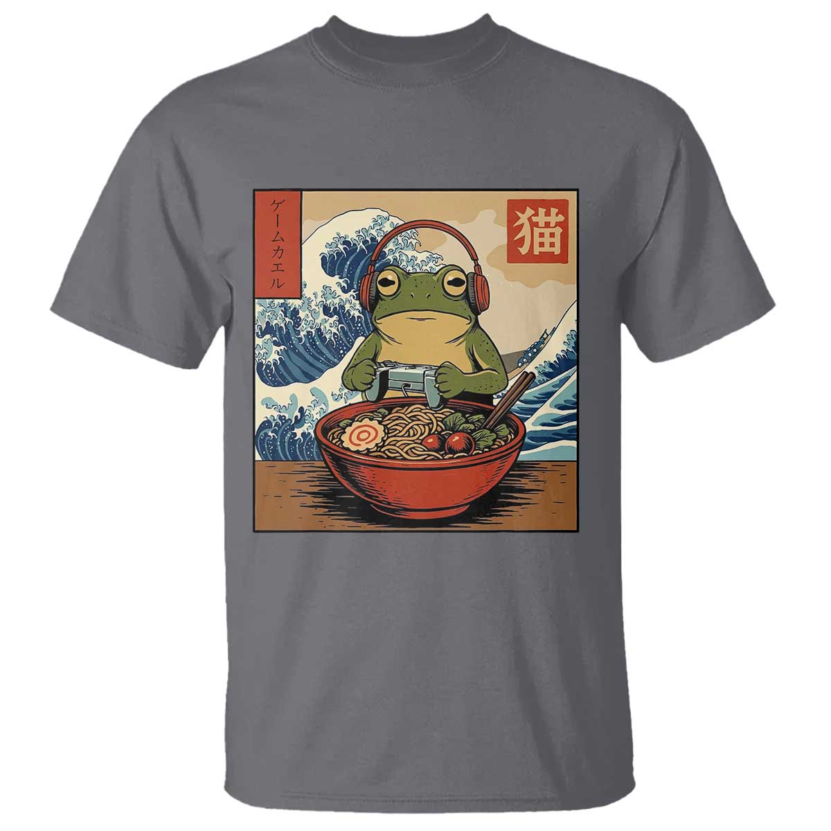 Cute Kawaii Gamer Frog Ramen T Shirt Retro Japanese Funny Cat Gaming TS10 Charcoal Print Your Wear