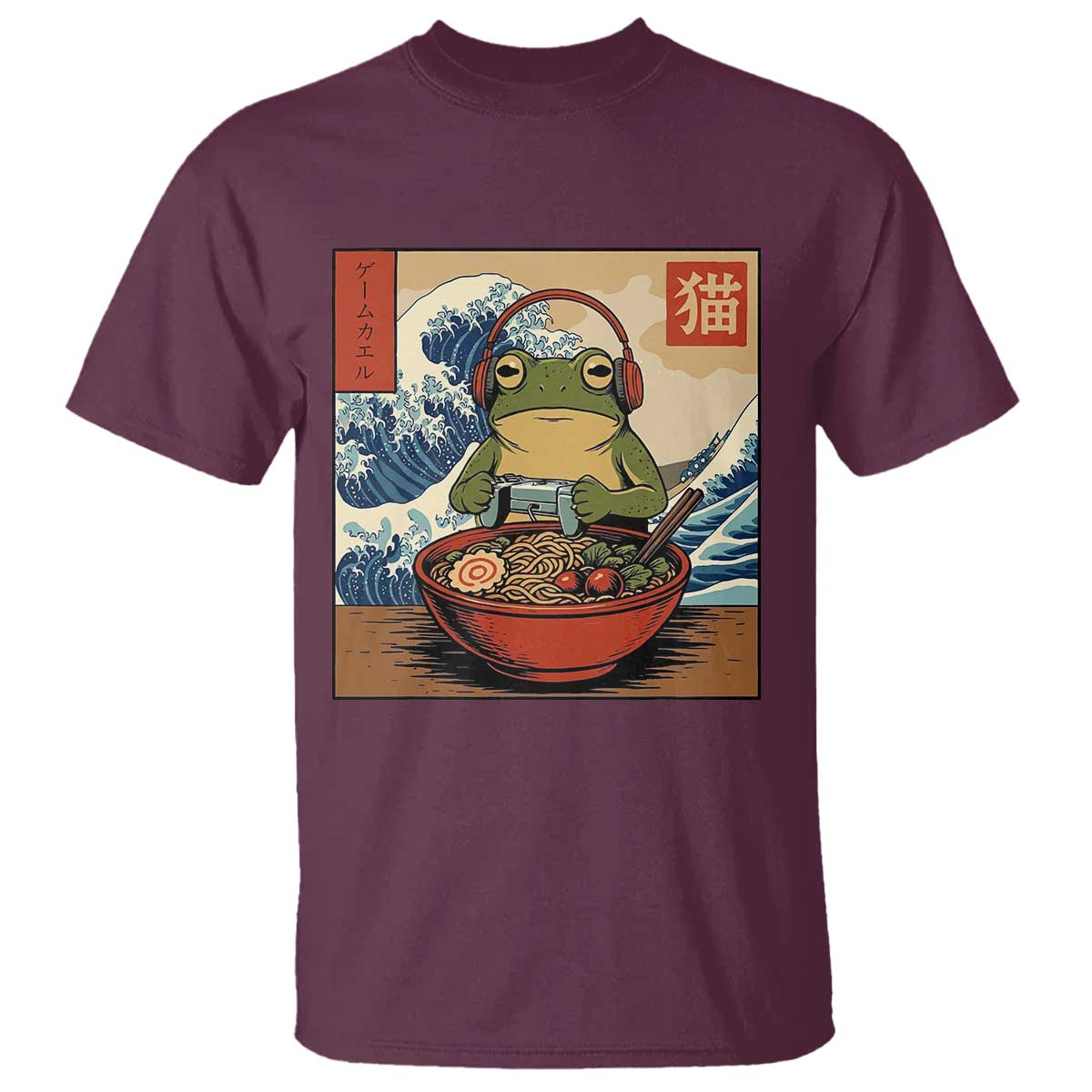Cute Kawaii Gamer Frog Ramen T Shirt Retro Japanese Funny Cat Gaming TS10 Maroon Print Your Wear