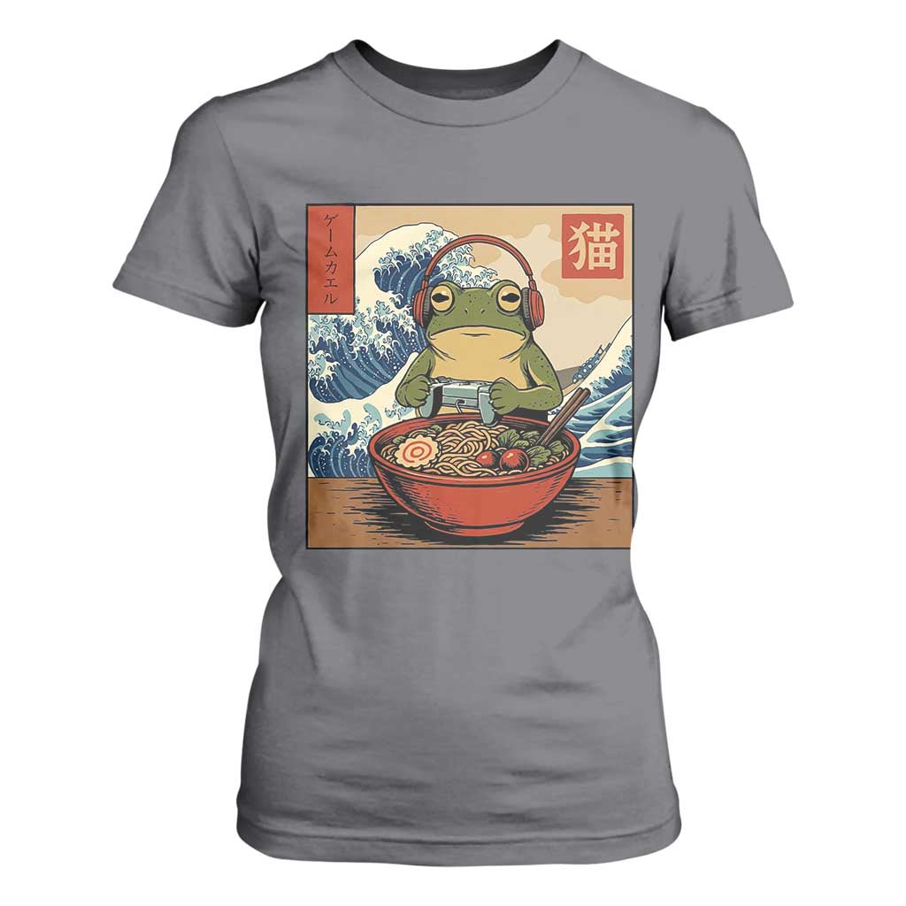 Cute Kawaii Gamer Frog Ramen T Shirt For Women Retro Japanese Funny Cat Gaming TS10 Charcoal Print Your Wear