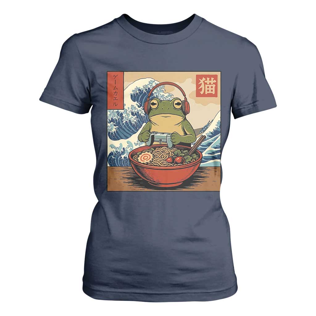 Cute Kawaii Gamer Frog Ramen T Shirt For Women Retro Japanese Funny Cat Gaming TS10 Navy Print Your Wear