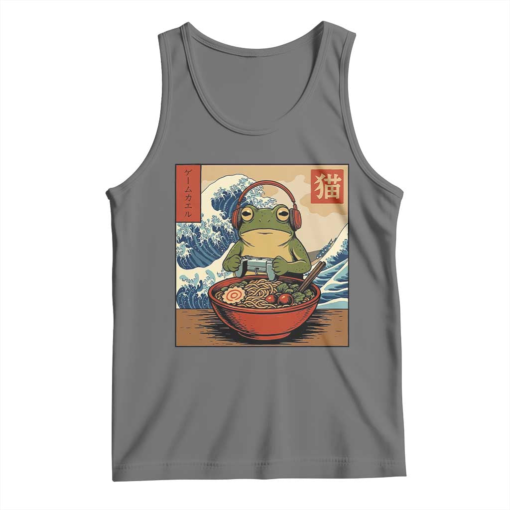 Cute Kawaii Gamer Frog Ramen Tank Top Retro Japanese Funny Cat Gaming TS10 Black Heather Print Your Wear