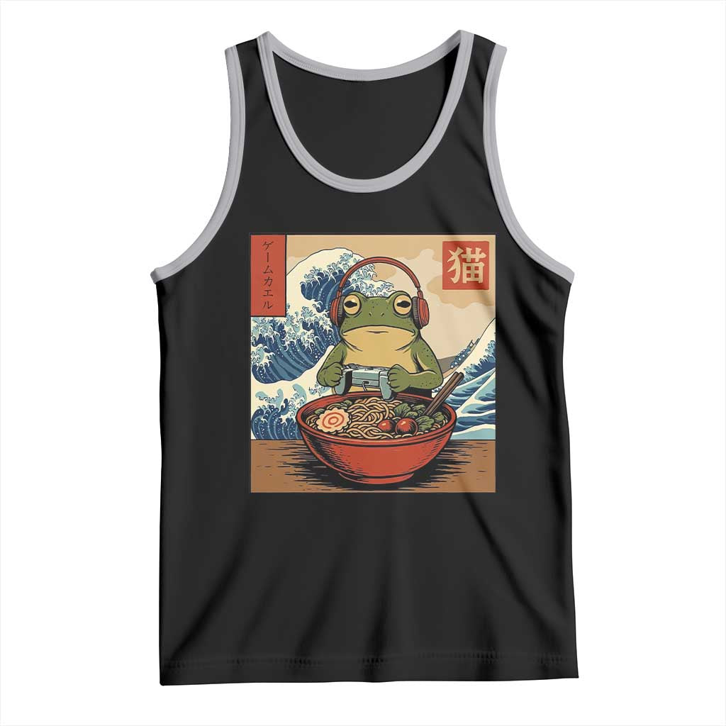Cute Kawaii Gamer Frog Ramen Tank Top Retro Japanese Funny Cat Gaming TS10 Black Athletic Heather Print Your Wear