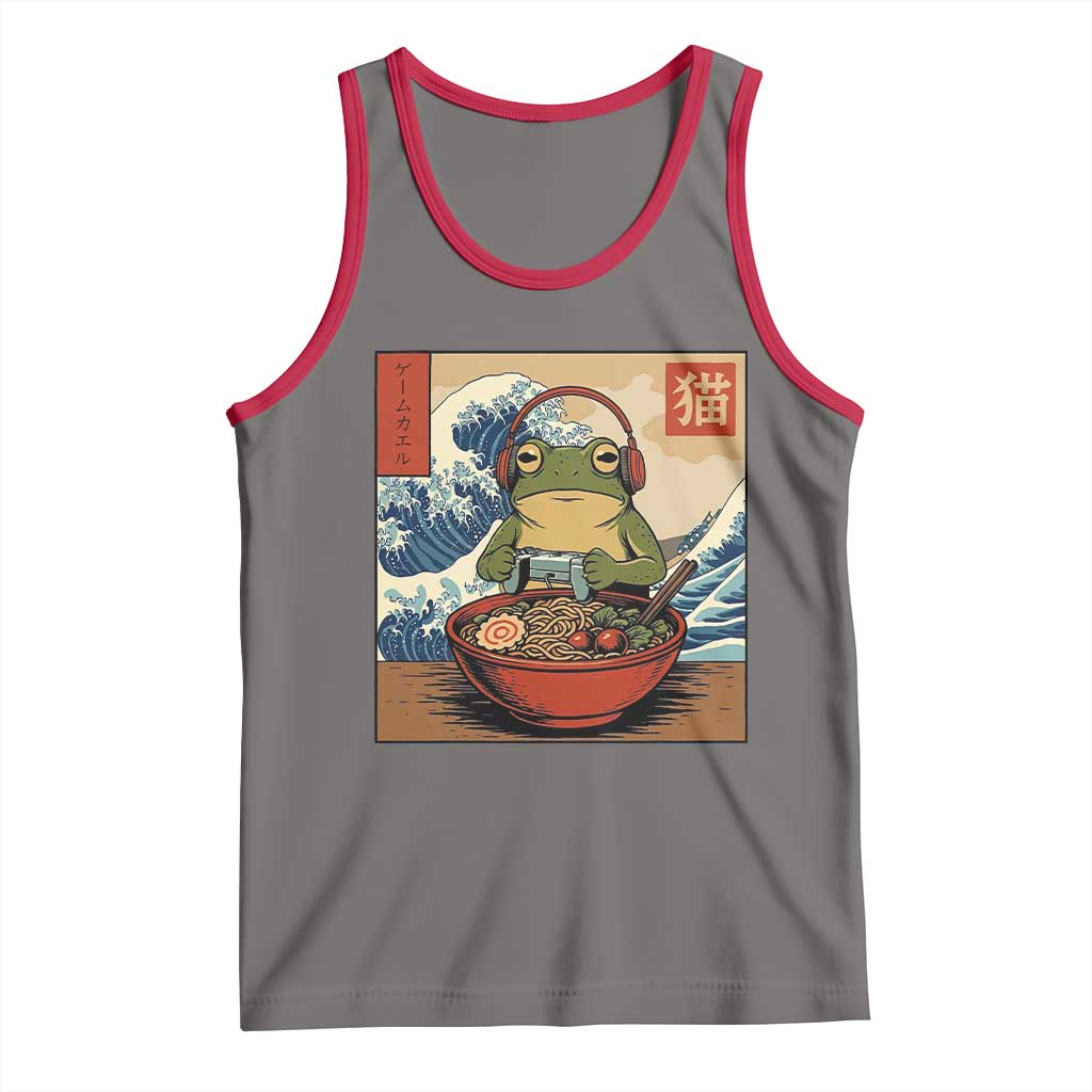 Cute Kawaii Gamer Frog Ramen Tank Top Retro Japanese Funny Cat Gaming TS10 Deep Heather Red Print Your Wear