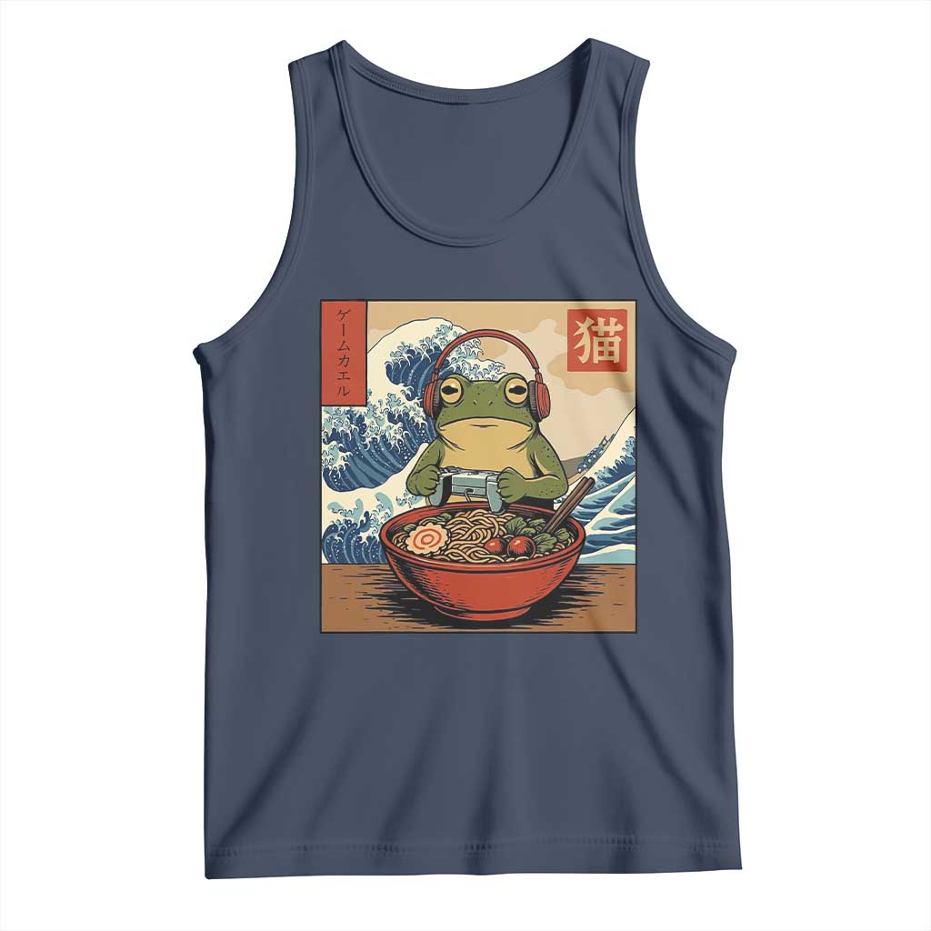 Cute Kawaii Gamer Frog Ramen Tank Top Retro Japanese Funny Cat Gaming TS10 Navy Print Your Wear