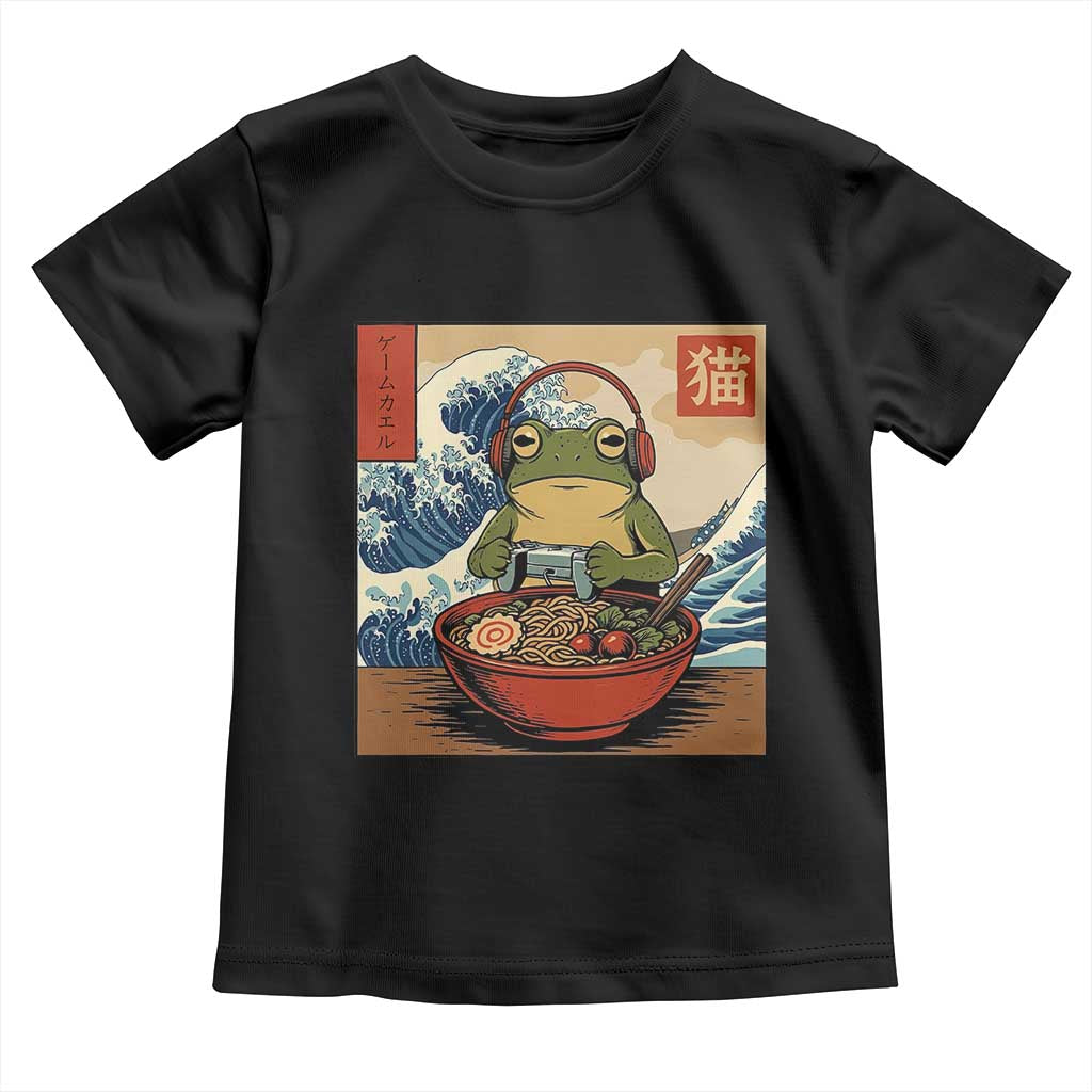 Cute Kawaii Gamer Frog Ramen Toddler T Shirt Retro Japanese Funny Cat Gaming TS10 Black Print Your Wear